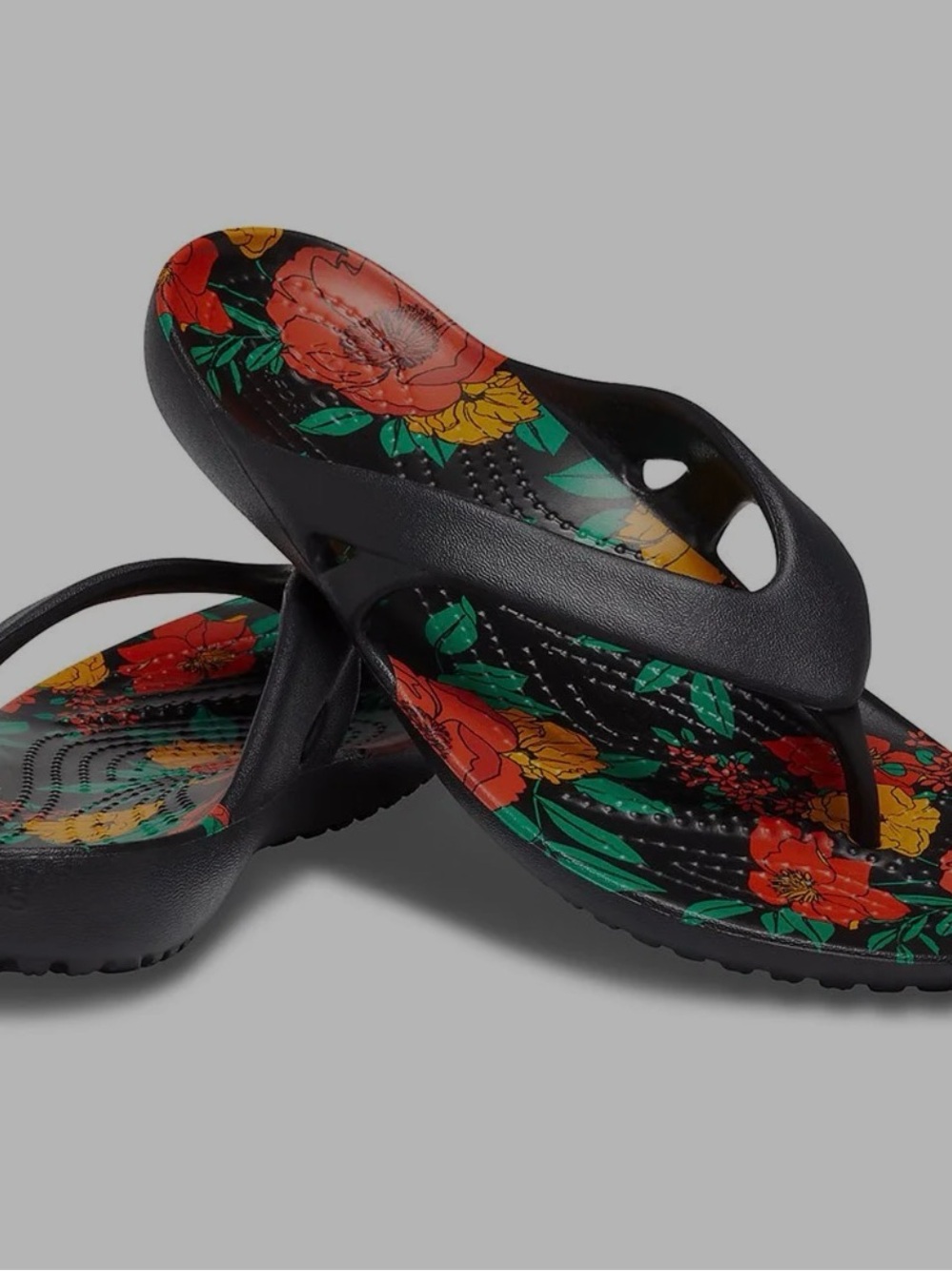 EUC Crocs Kadee II Printed Floral Lightweight Black Flip Flops Womens Size 10